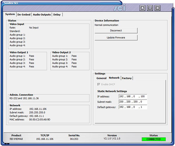 Sci image - RB-VHDMA8 System Network Screen