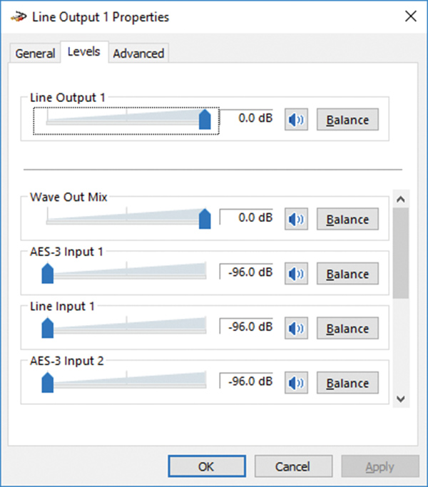 PC-AD2 Line Output 1 Properties Page